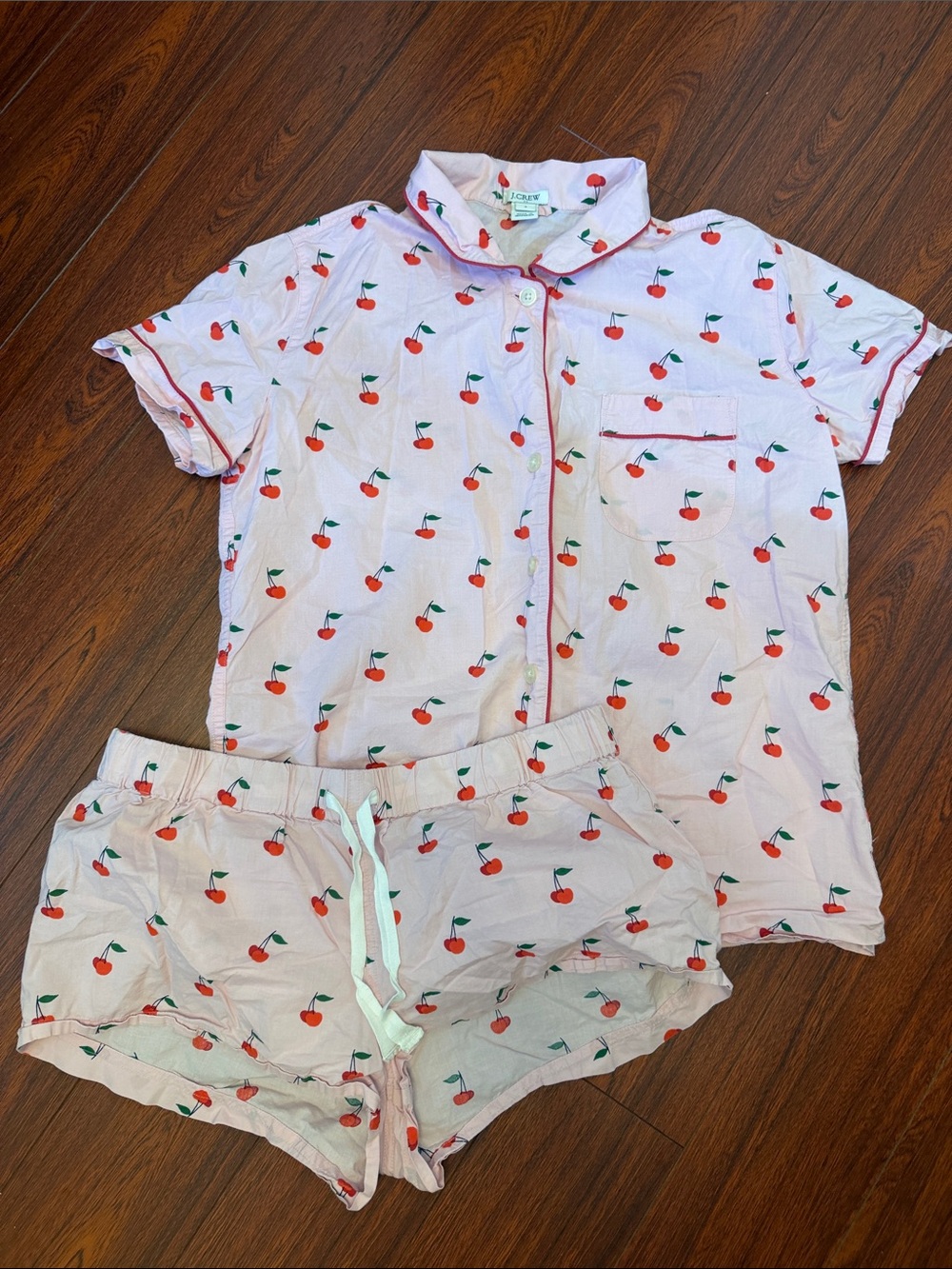 J. Crew Pink Cherry-Print Short Pajama Set